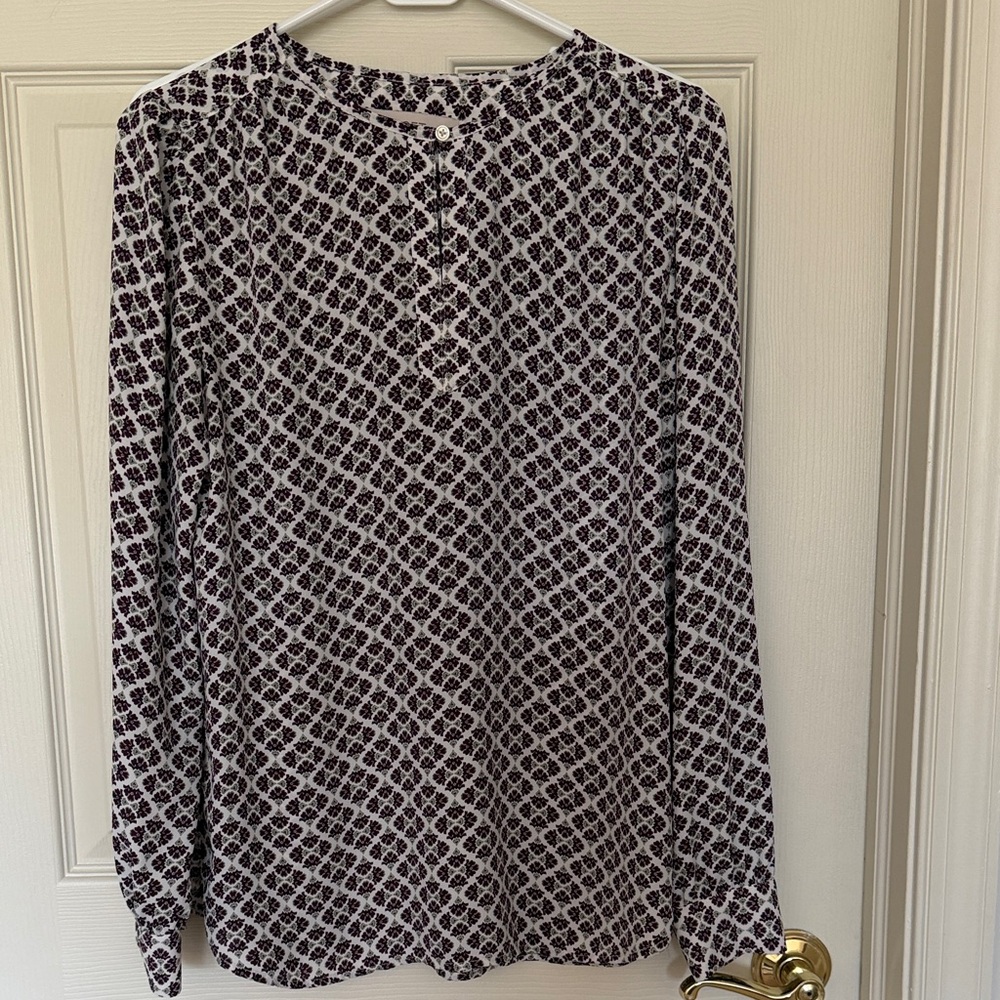 LOFT Black and White Printed Long-Sleeve Blouse